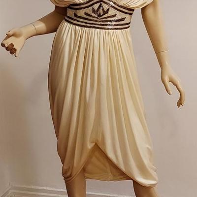 Vtg 80s Lillie Rubin Grecian Draped dress Embellished  waist