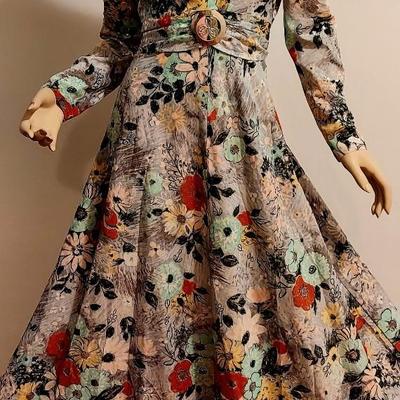 Vtg 70s Floral Metallic Maxi Metal Mirrored Brooch