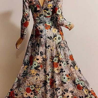 Vtg 70s Floral Metallic Maxi Metal Mirrored Brooch