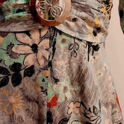 Vtg 70s Floral Metallic Maxi Metal Mirrored Brooch