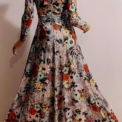 Vtg 70s Floral Metallic Maxi Metal Mirrored Brooch