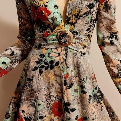 Vtg 70s Floral Metallic Maxi Metal Mirrored Brooch