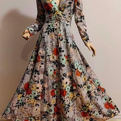 Vtg 70s Floral Metallic Maxi Metal Mirrored Brooch