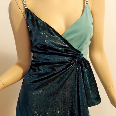 Pinko  Dress NWT Wrap Contrast Dress Aqua Crepe /Velour lame'  Rhinestone Shoulder Straps