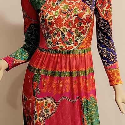 1970s Amazing Maxi Psychedelic Dress Amazing colors and Design