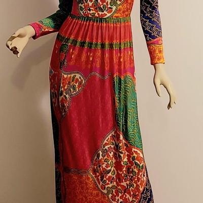 1970s Amazing Maxi Psychedelic Dress Amazing colors and Design