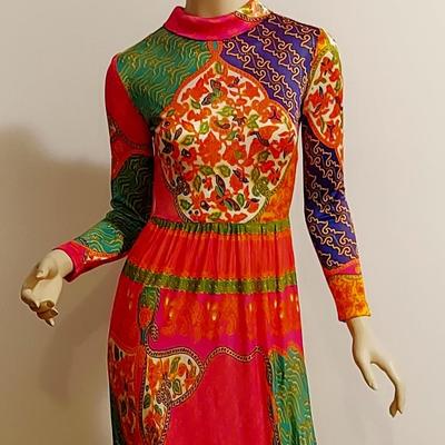 1970s Amazing Maxi Psychedelic Dress Amazing colors and Design