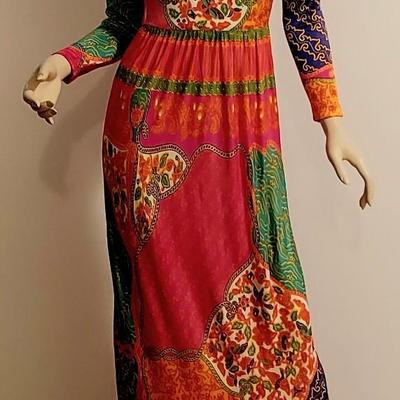 1970s Amazing Maxi Psychedelic Dress Amazing colors and Design
