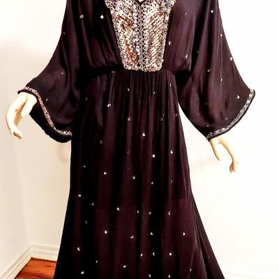Boho Chic Silver embroidered Kaftan Maxi Dress
