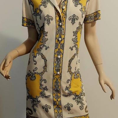 Vtg 1970s Signed Jersey Don Manuel dress Baroque  Design