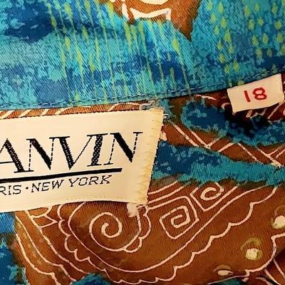 Vtg 70s Lanvin Paris dress Hyeroglyphic  Aqua design