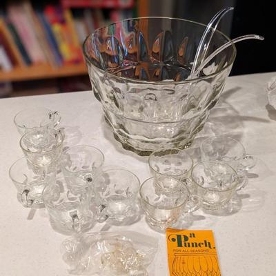 Crate and Barrel Glass Punch Bowl and Glasses