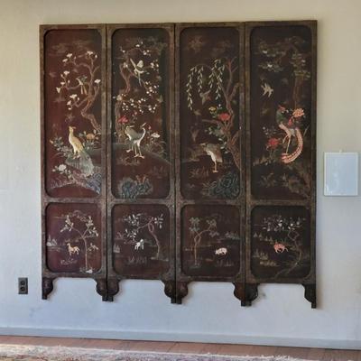 Four-panel Chinese coromandel folding screen