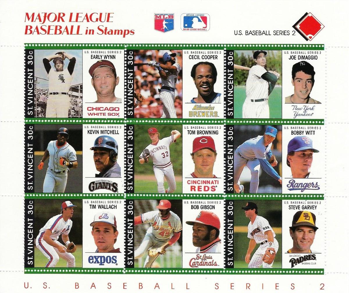 Major League Baseball St. Vincent Commemorative Stamp Sheet