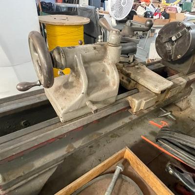 Vintage Machine Lathe on Rolling Wood cart w/accessories as shown