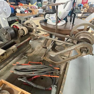 Vintage Machine Lathe on Rolling Wood cart w/accessories as shown