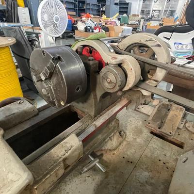Vintage Machine Lathe on Rolling Wood cart w/accessories as shown