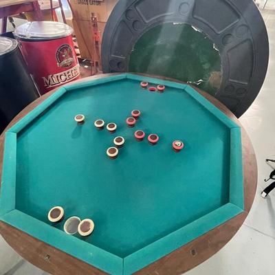 Bumper Pool Table w/Regular Table top & 4 Q Sticks + All Balls in box & Chalk - GREAT GAME TABLE