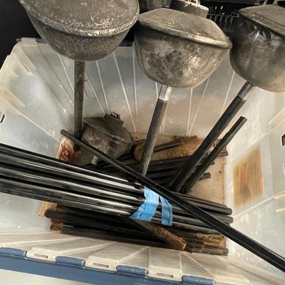 Lot of Metal Kerosene torches and stands