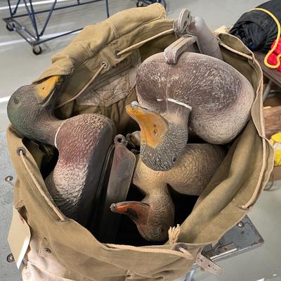 Vintage Army Bag full of Duck Decoys