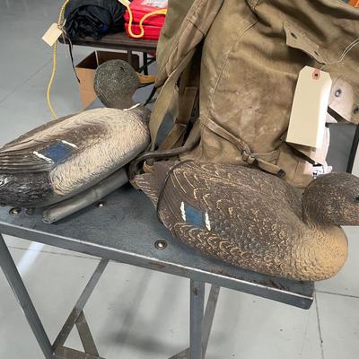 Vintage Army Bag full of Duck Decoys