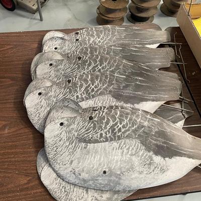 Lot of Paper Duck Decoys on Metal Stands