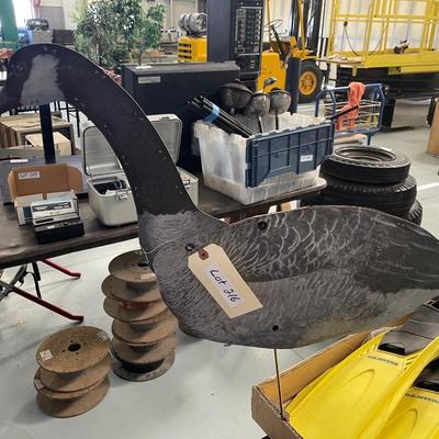 Lot of Paper Duck Decoys on Metal Stands