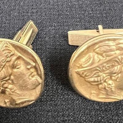 14 K YELLOW GOLD CUFFLINKS CAESAR