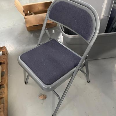 Lot of 6 Blue Folding Metal Chairs in Tub
