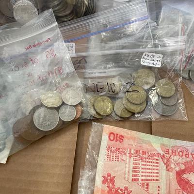 Bags of Assorted Foreign Coins & Currency from Several Countries