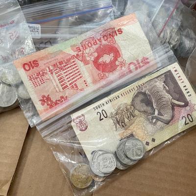 Bags of Assorted Foreign Coins & Currency from Several Countries