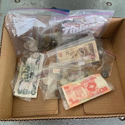 Bags of Assorted Foreign Coins & Currency from Several Countries