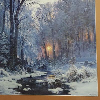 Twilit Wooded River in the Snow Framed Art Print (LR-BBL)