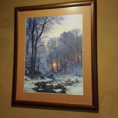 Twilit Wooded River in the Snow Framed Art Print (LR-BBL)