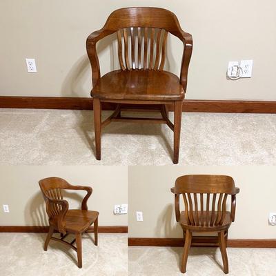 Pair (2) ~ Solid Wood Vtg. Bankers Chairs