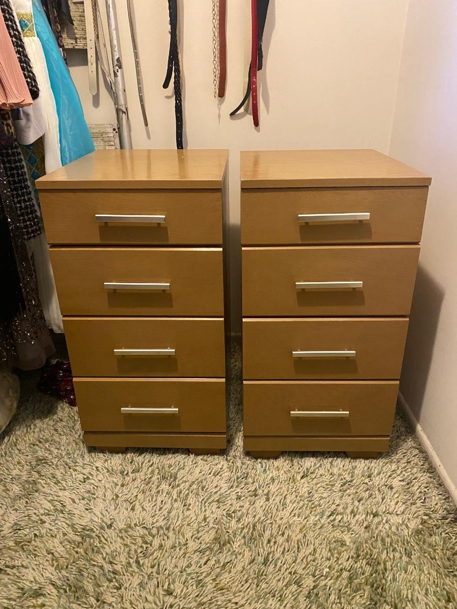 Pair of Four Drawer Midcentury End Side Tables Nightstand Dressers Permanized Mengel Furniture