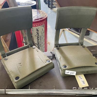 Pair of Vintage green Grandstand folding chairs / Maybe old jump seats?