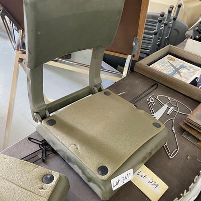 Pair of Vintage green Grandstand folding chairs / Maybe old jump seats?