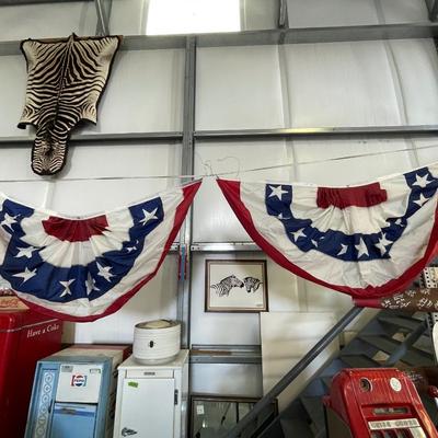 Pair of 4th of July style Red-White-Blue Flag Banner Decorations