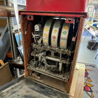 Vintage Mills Criss Cross nickel Slot Machine on Base