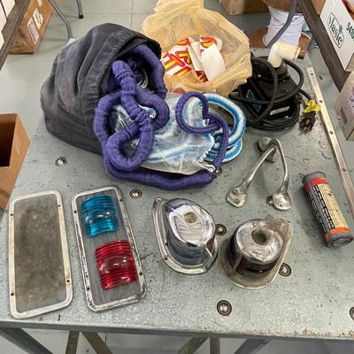 Lot of Misc. Anchor Rope, Boat Lights, pump & flare