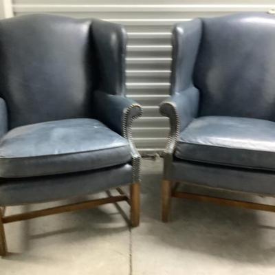 $150 2 Heritage leather chairs with nailhead design 41â€H 32â€ x 32â€ 