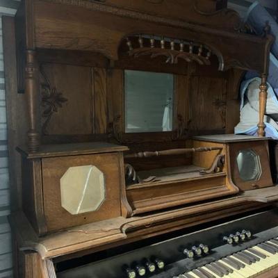 BEST OFFER Organ-Beckwith Organ Co. wood, beveled mirror-80" H 52"W 25"depth