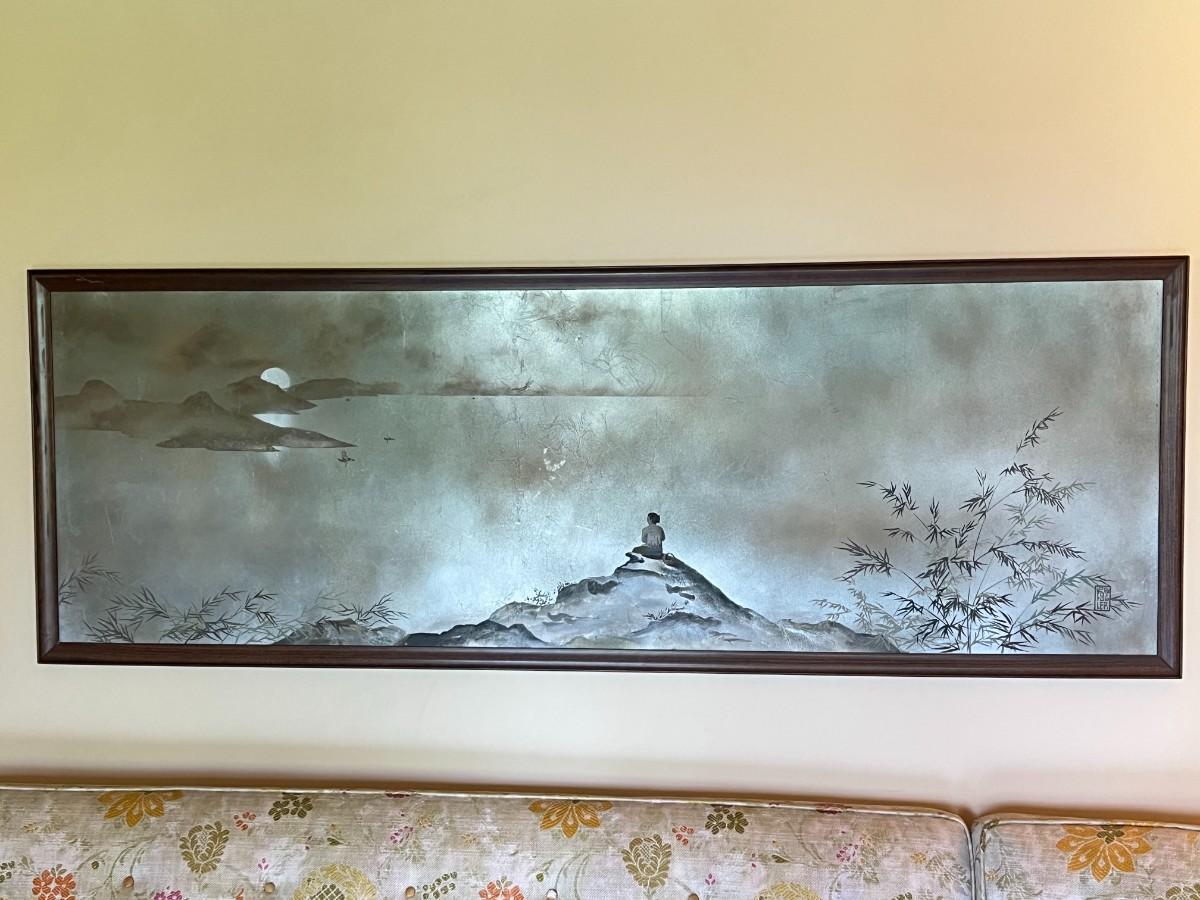 Large Vintage Original Artwork Painted on Metal Tin Canvas Jean Fox