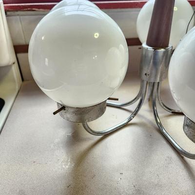 Mid Century MCM 5 Globe Chrome Wood  Ceiling Lamp Light
