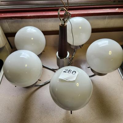 Mid Century MCM 5 Globe Chrome Wood  Ceiling Lamp Light