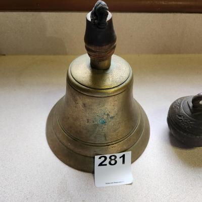 Mixed lot of 4 Brass Pcs 2 Bells , Oil Lamp, Mortar & Pestle