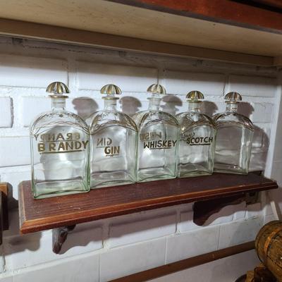 5 Glass Liquor Bottles Jerez Spain  Decanters Brandy Gin Whiskey Scotch