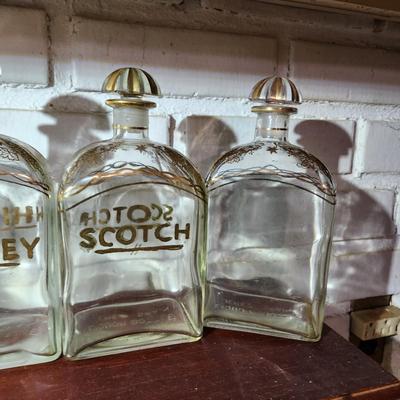 5 Glass Liquor Bottles Jerez Spain  Decanters Brandy Gin Whiskey Scotch