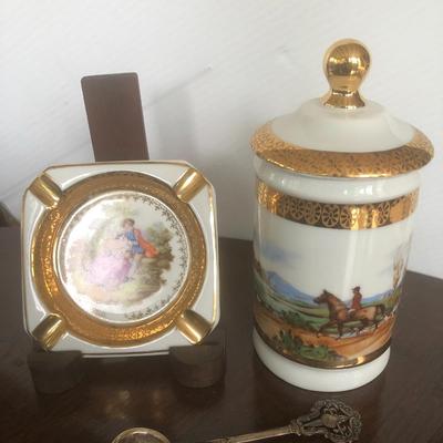 C.P. Limoges Ashtray & Jar w/Lid plus Travel Spoon -Lot 208